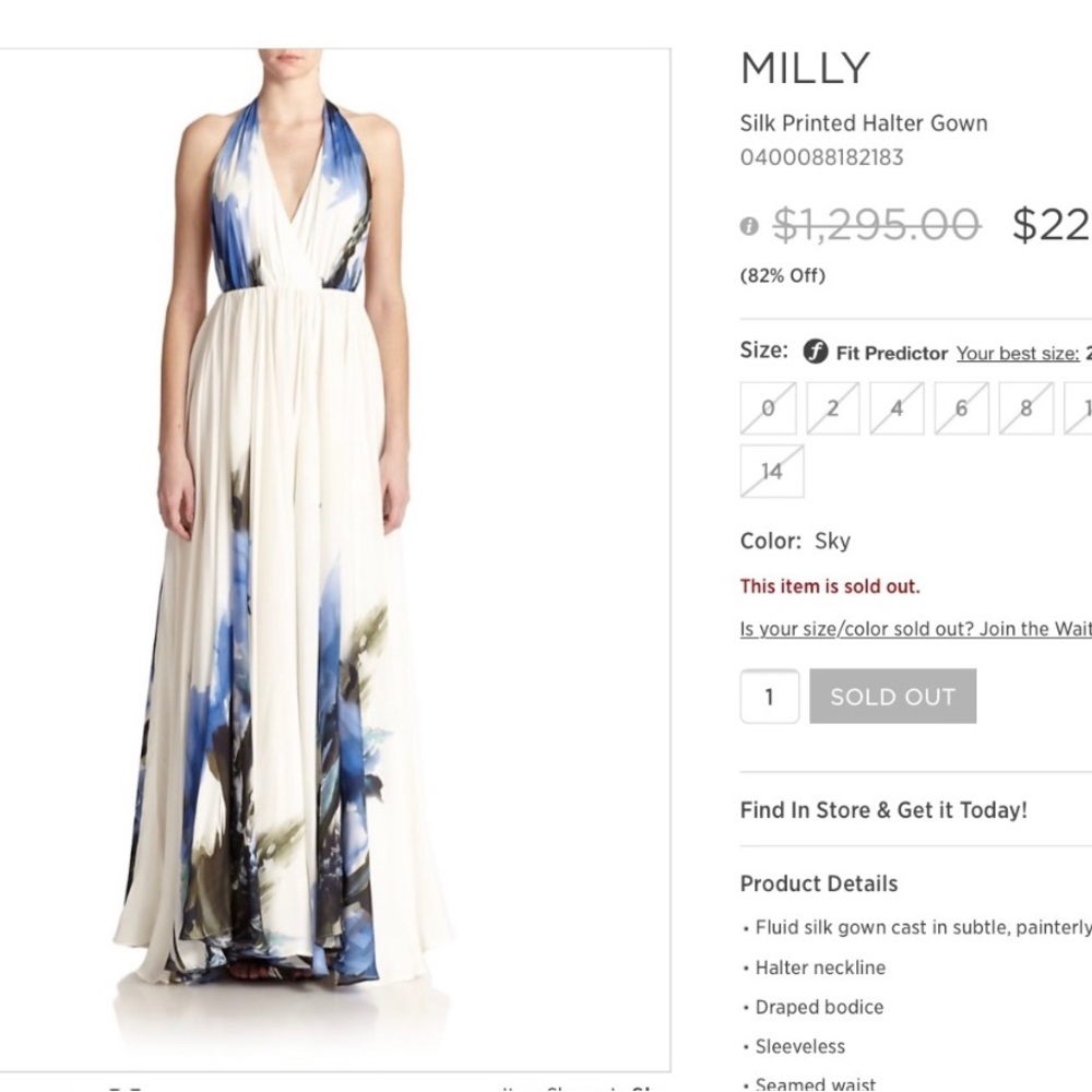 In search of Milly Georgina Silk Printed Halter Gown